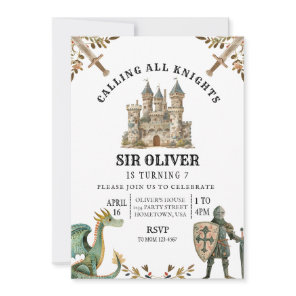 Knight Birthday Invitation, Dragon Invitation