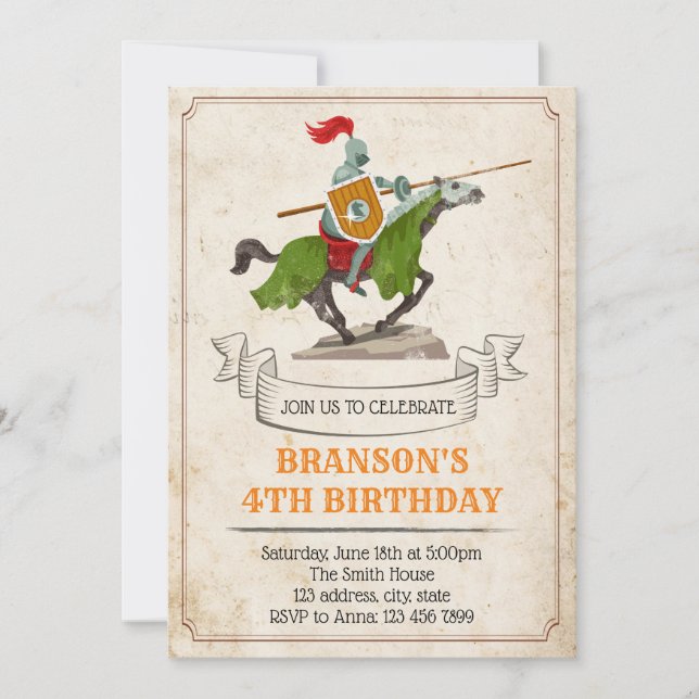 Knight birthday party invitation (Front)