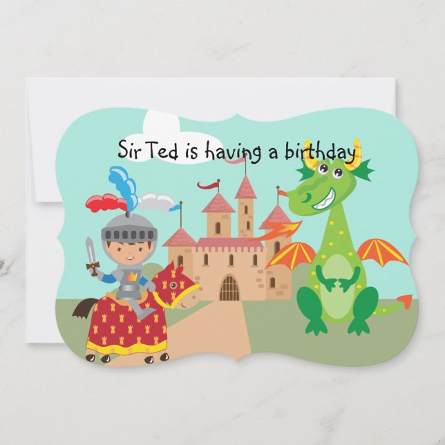 Knight Castle and Dragon Birthday Invite (Front)