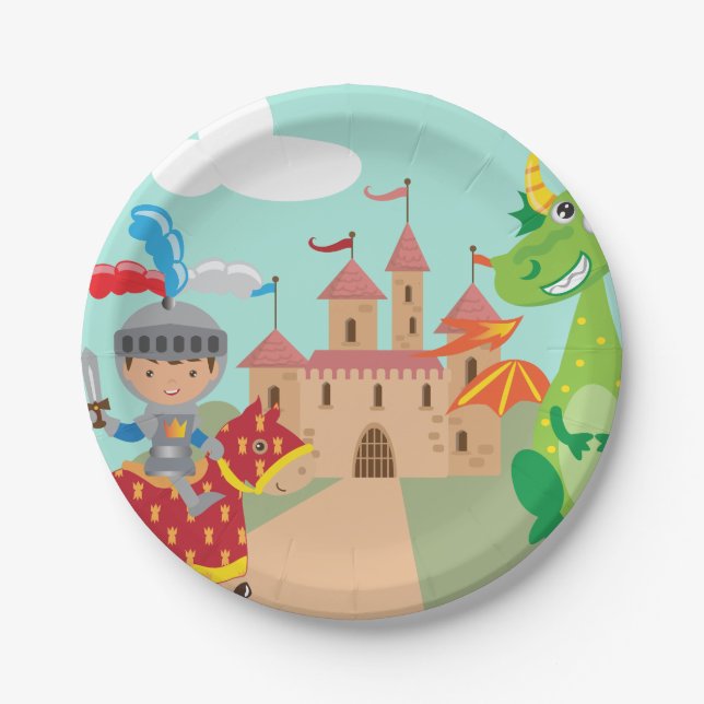 Knight Castle and Dragon Paper Plates (Front)