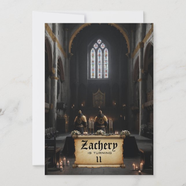 *~* Knight Castle Scroll Medieval AP88 Birthday Invitation (Front)