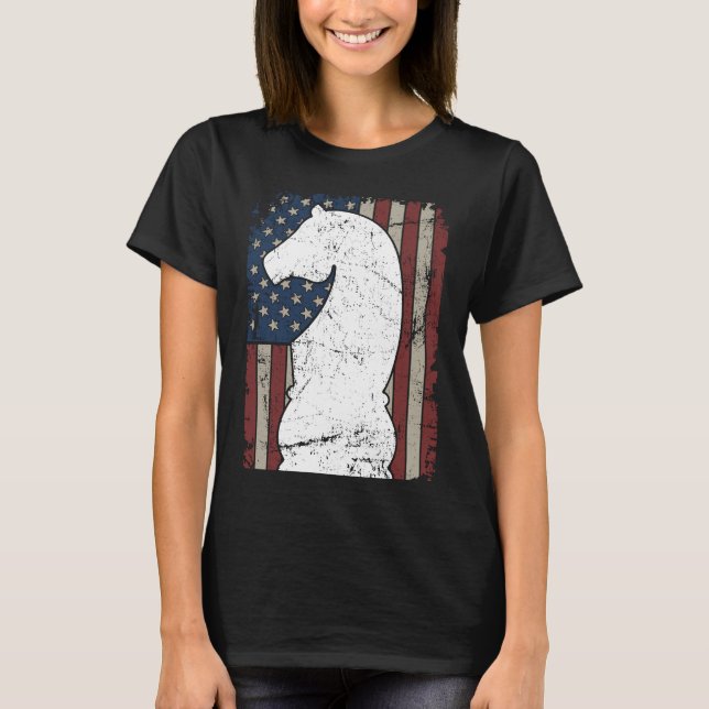 Knight Chess Piece USA Flag  Womens Mens Chess Pla T-Shirt (Front)