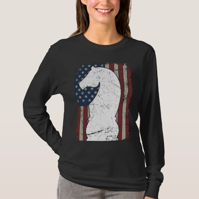 Knight Chess Piece USA Flag  Womens Mens Chess Pla T-Shirt (Front)