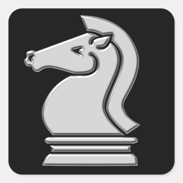 Knight Cool Metallic Chess Piece Square Sticker (Front)