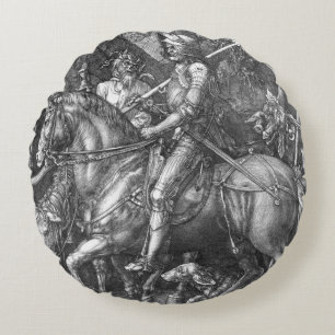 Knight, Death and the Devil, 1513 (engraving) Round Pillow