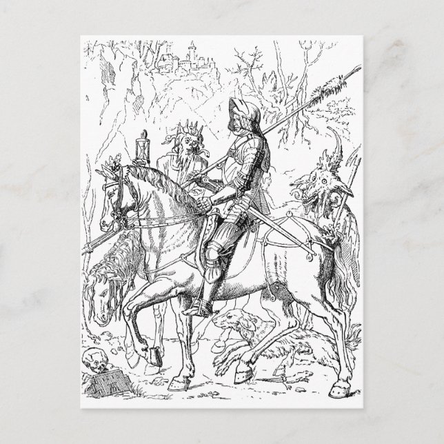 Knight Death & the Devil vintage woodcut postcard (Front)