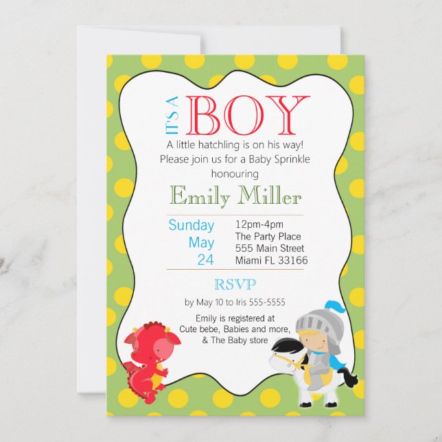 Knight Dragon Baby Boy Shower Invitation (Front)