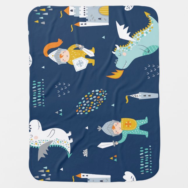 Knight Dragon Castle Childish Pattern Baby Blanket (Front)