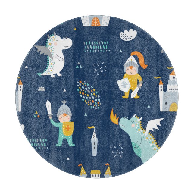 Knight Dragon Castle Childish Pattern Cutting Board (Front)