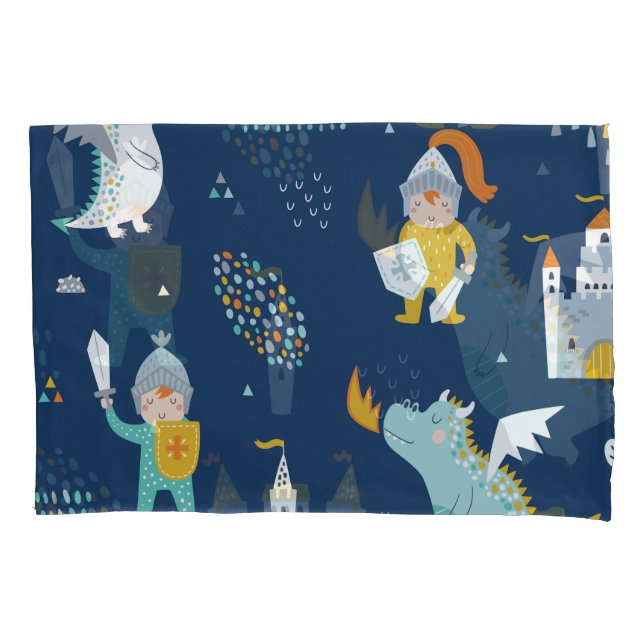 Knight Dragon Castle Childish Pattern Pillow Case (Front)