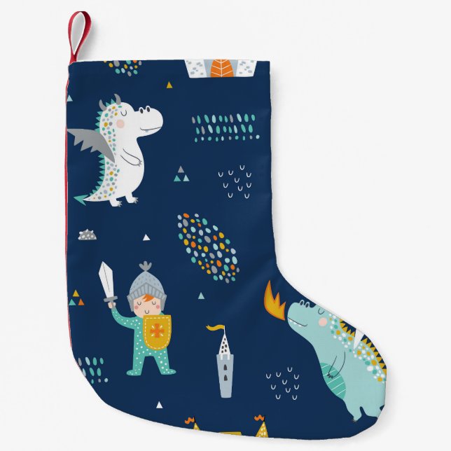 Knight Dragon Castle Childish Pattern Small Christmas Stocking (Front)