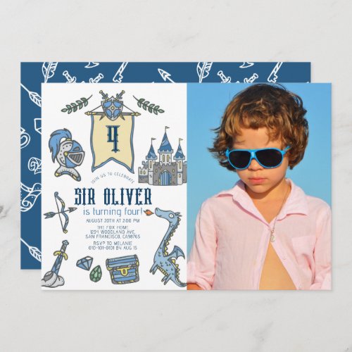 Knight Dragon Castle Medieval Birthday Photo Invitation