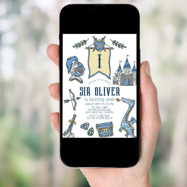 Knight Dragon Castle Medieval Boy 1st Birthday Invitation (Front Digital)