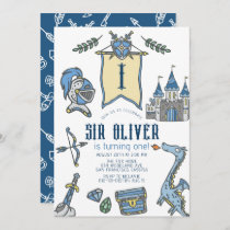 Knight Dragon Castle Medieval Boy 1st Birthday Invitation