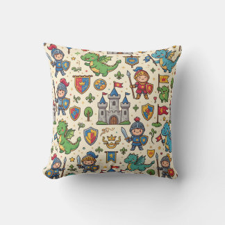 Knight Dragon Castle Pattern Throw Pillow