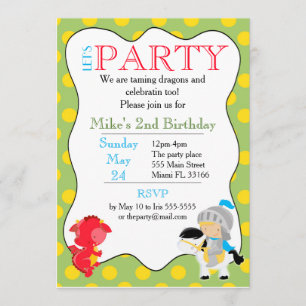 Knight Dragon Invitation Kids Birthday Party