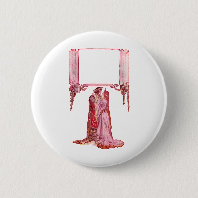 Knight Embracing Lady Love Pinback Button (Front)