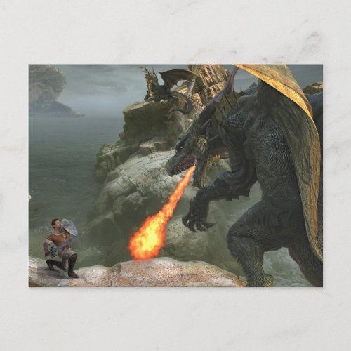 Knight Fire Breathing Dragon Battle Postcard