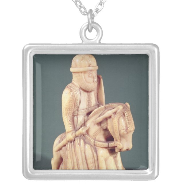 Knight from a chess set silver plated necklace (Front)