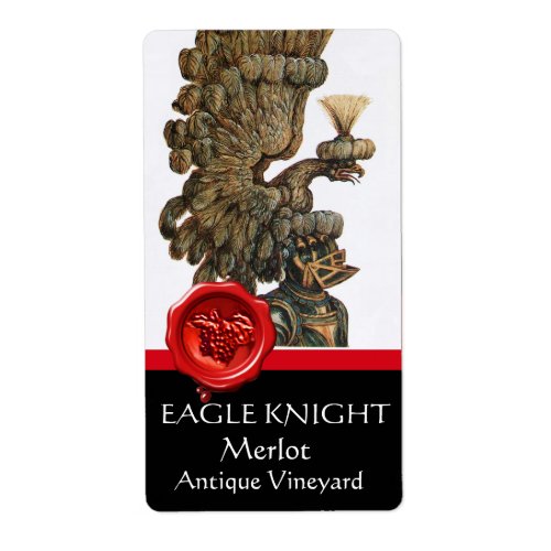KNIGHT HELMET WITH EAGLE WINGS RED WAX SEAL Wine Label