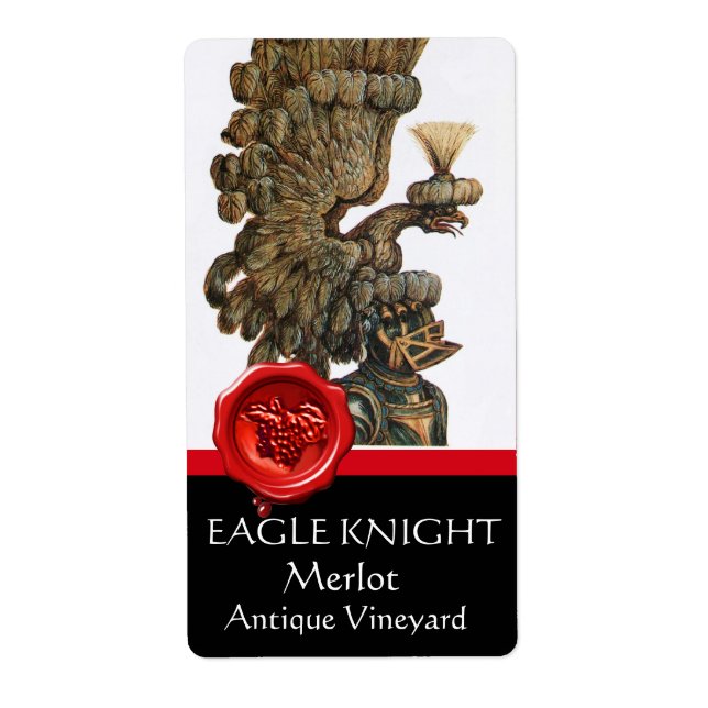 KNIGHT HELMET WITH EAGLE WINGS RED WAX SEAL Wine Label (Front)