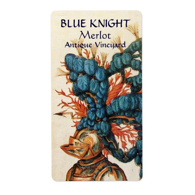 KNIGHT HELMET WITH RED BLUE FEATHERS,Wine Tasting Label (Front)