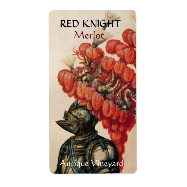 KNIGHT HELMET WITH RED FEATHERS  Wine Tasting Label (Front)