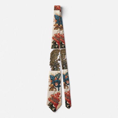 KNIGHT HELMETS DRAGONSEAGLES  RED BLUE FEATHERS NECK TIE