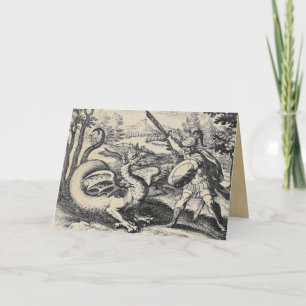 Knight in Armor and Dragon Greeting Cards