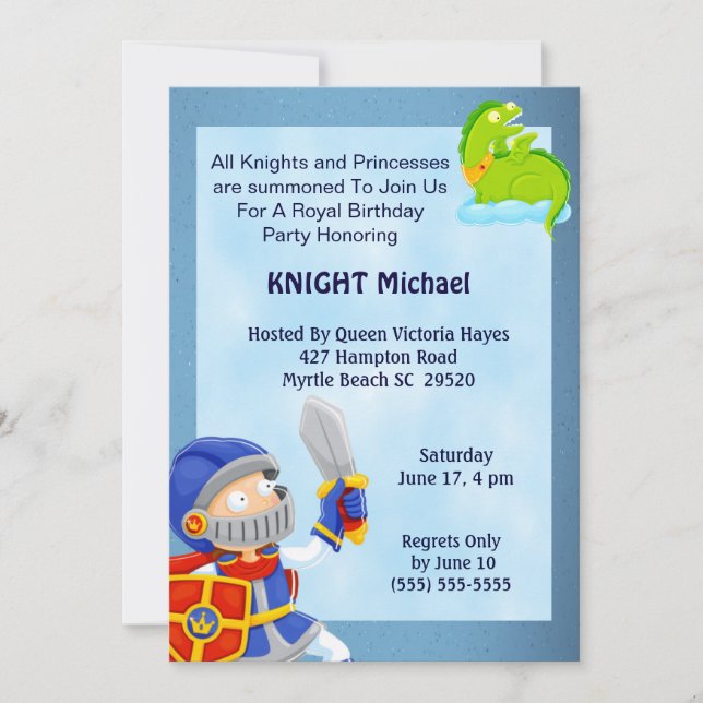 Knight In Armor Birthday Invitation (Front)