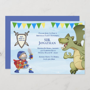 Knight In Armor Dragon Birthday Party Invitation