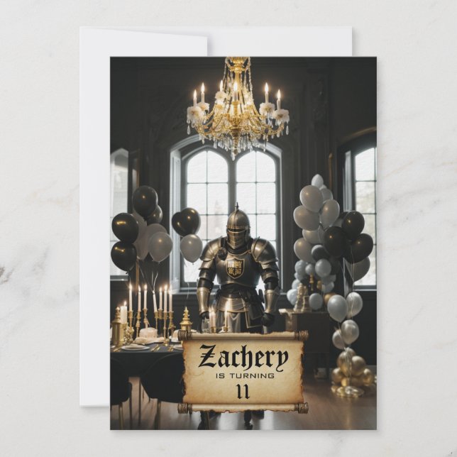 *~* Knight  in Armor Medieval Theme AP88 Birthday Invitation (Front)