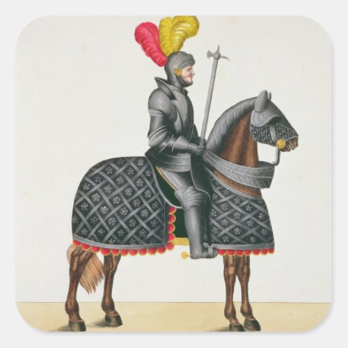 Knight in armour on his horse plate from A Histo Square Sticker