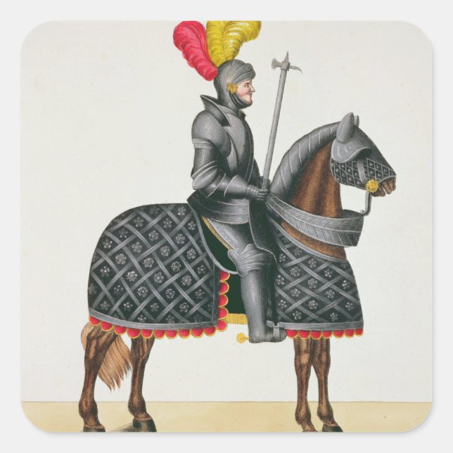 Knight in armour on his horse, plate from 'A Histo Square Sticker (Front)