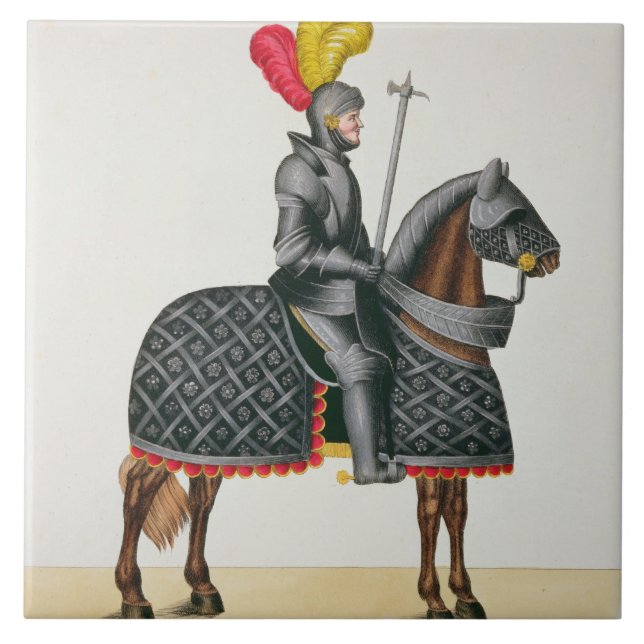 Knight in armour on his horse, plate from 'A Histo Tile (Front)