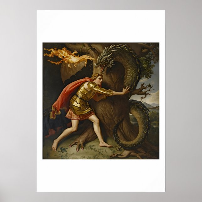 Knight in Golden Armor vs. The Dragon Poster (Front)