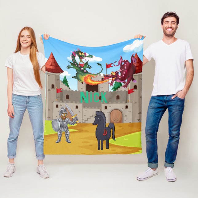 Knight In Shining Armor and Silly Dragons Fleece Blanket (In Situ)