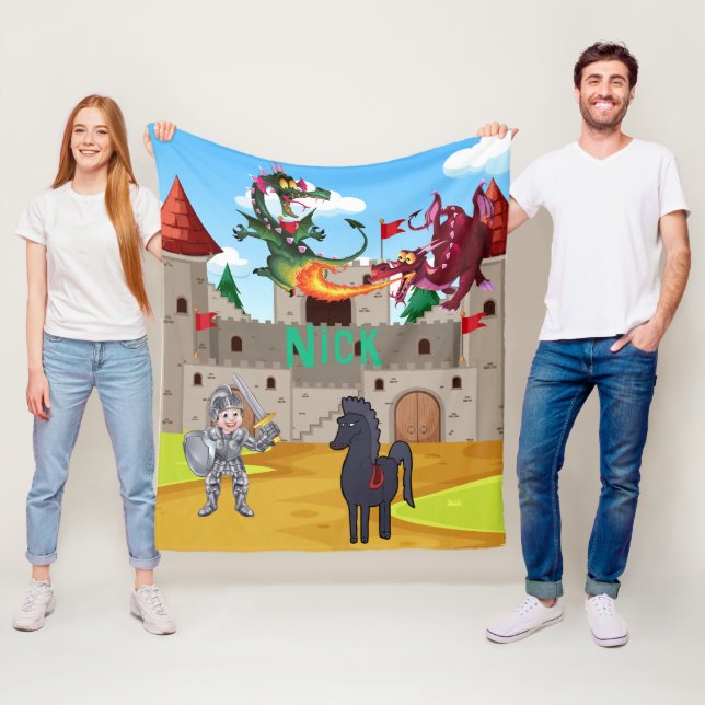 Knight In Shining Armor and Silly Dragons Fleece Blanket (In Situ)