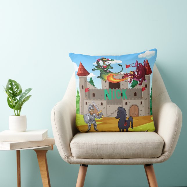 Knight In Shining Armor and Silly Dragons Throw Pillow (Chair)