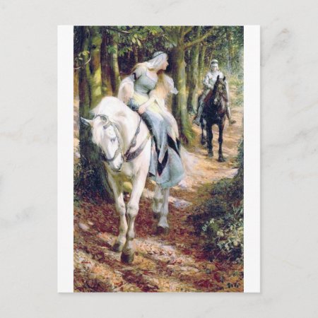 Knight Lady White Horse Medieval Romantic Postcard