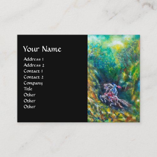 KNIGHT LANCELOTHORSE RIDING IN GREEN FOREST Black Business Card