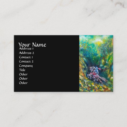 KNIGHT LANCELOTHORSE RIDING IN GREEN FOREST Black Business Card