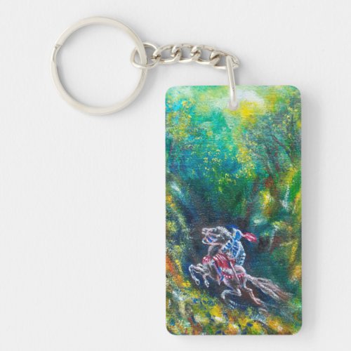 KNIGHT LANCELOT HORSE RIDING IN GREEN FOREST KEYCHAIN