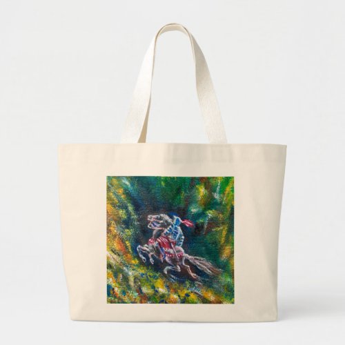 KNIGHT LANCELOT HORSE RIDING IN GREEN FOREST LARGE TOTE BAG