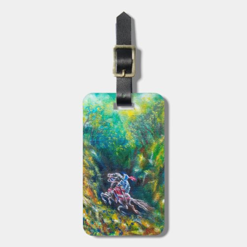 KNIGHT LANCELOT HORSE RIDING IN GREEN FOREST LUGGAGE TAG