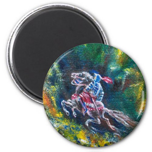 KNIGHT LANCELOT HORSE RIDING IN GREEN FOREST MAGNET