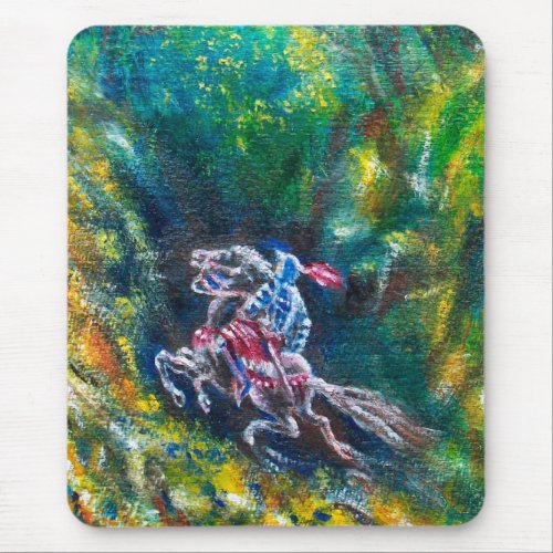 KNIGHT LANCELOT HORSE RIDING IN GREEN FOREST MOUSE PAD