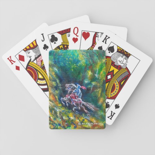 KNIGHT LANCELOT HORSE RIDING IN GREEN FOREST PLAYING CARDS