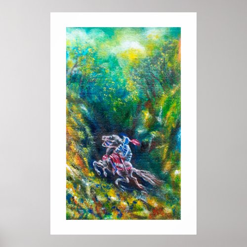 KNIGHT LANCELOT HORSE RIDING IN GREEN FOREST POSTER
