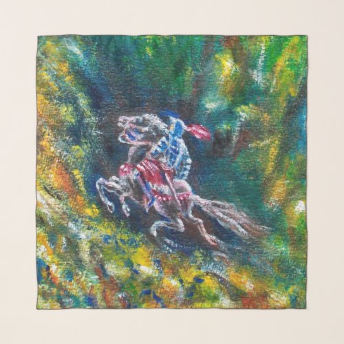 KNIGHT LANCELOT HORSE RIDING IN GREEN FOREST SCARF